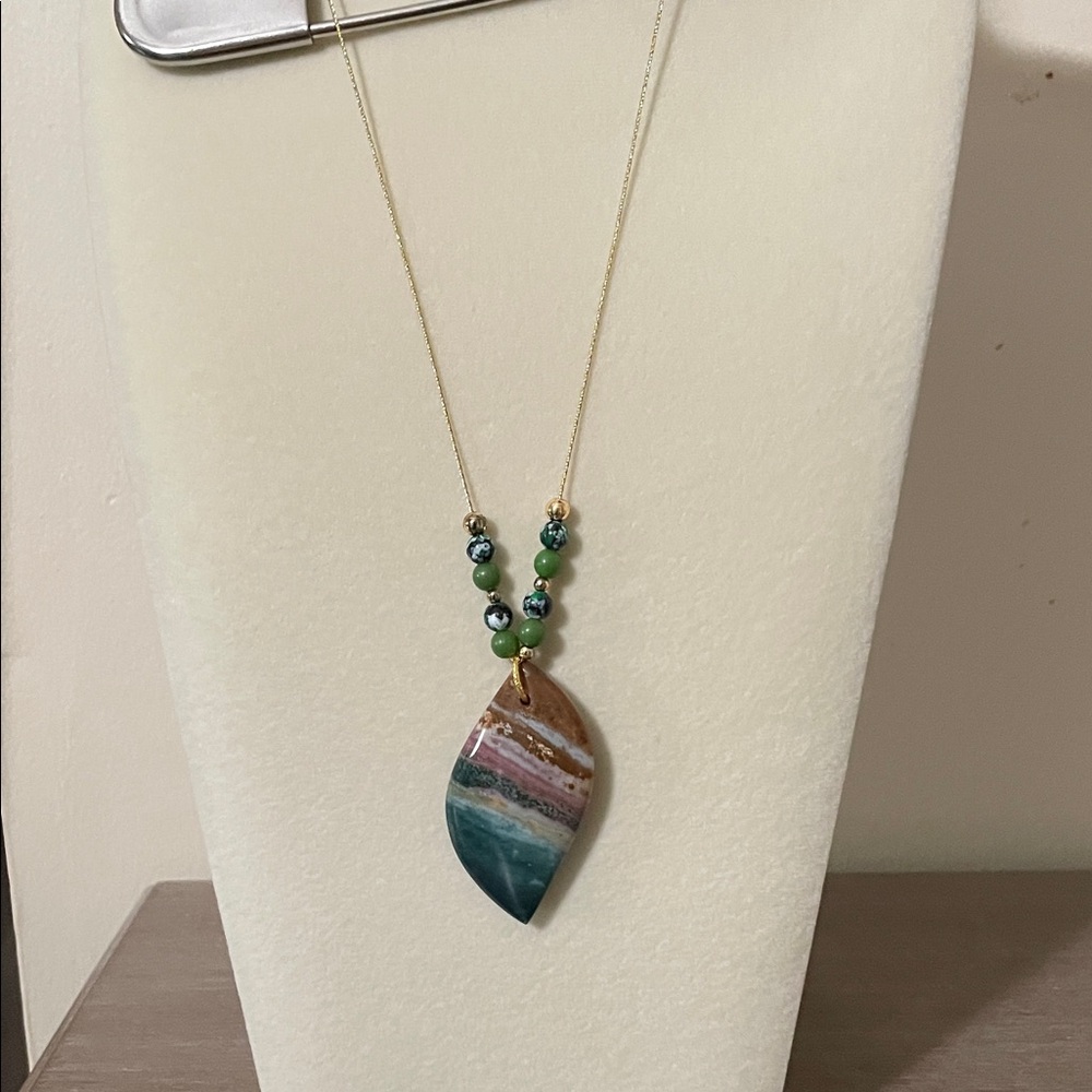 Artisan Gold Necklace with Multicolor Pendant
